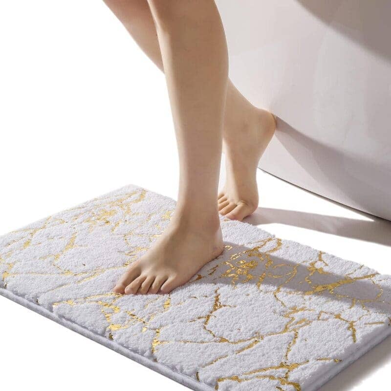 Tapete de Banheiro com Detalhes Dourado Home Lar 40x60cm Branco/Dourado