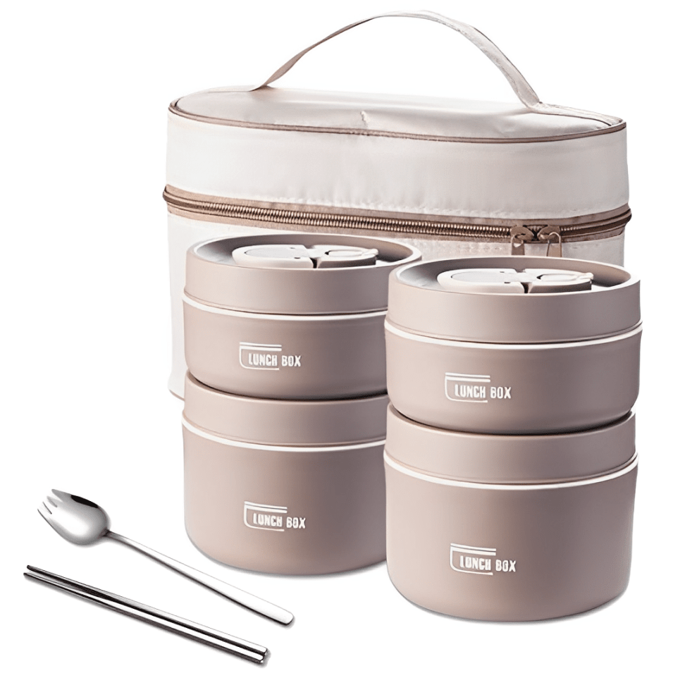 Kit Potes Térmicos Lunchbox - Zatto Home Lar MARROM - 4 Potes + Brindes Exclusivos