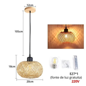 Lustre para Sala de Bambu Rattan Lustre - Lustre para Sala de Bambu Rattan Home Lar 