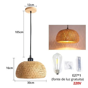 Lustre para Sala de Bambu Rattan Lustre - Lustre para Sala de Bambu Rattan Home Lar 