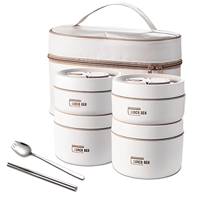 Kit Potes Térmicos Lunchbox - Zatto Home Lar BEGE - 4 Potes + Brindes Exclusivos 